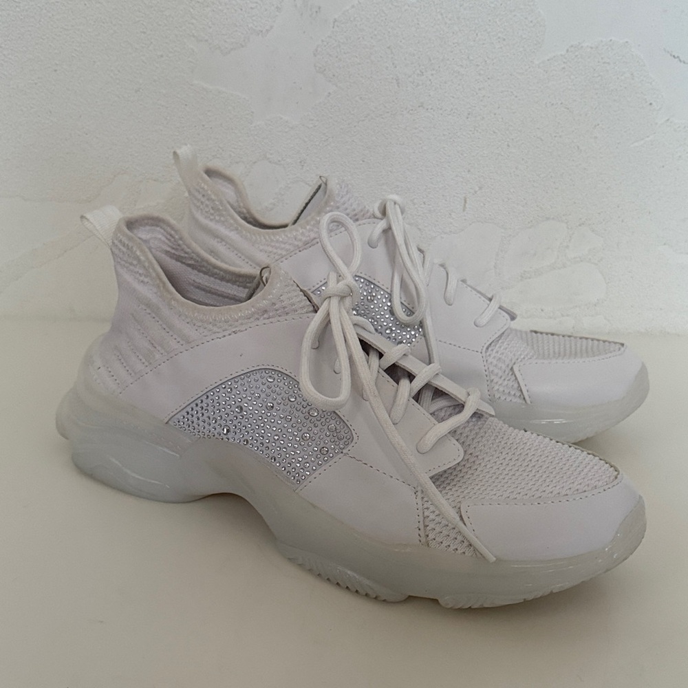Madden NYC Women's White Sneakers Rhinestone Crystal Detail Size 11